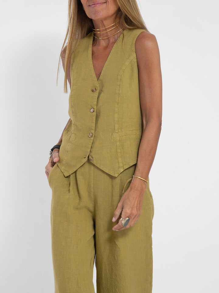 Aira™ - Buttoned Vest & Wide-Leg Trousers Set - Elle Melbourne