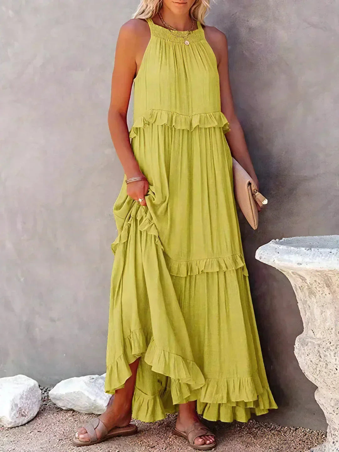 Emilia™ - Halter Ruffle Maxi Dress - Elle Melbourne