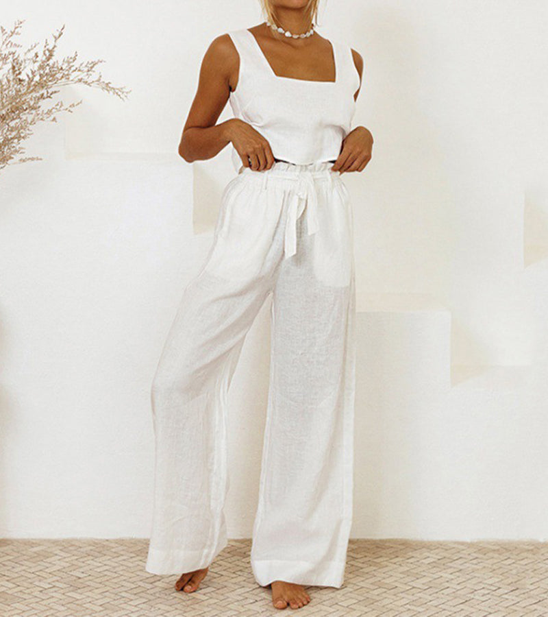 Megan™ - Minimalist Top and Wide-Leg Pants Set - Elle Melbourne