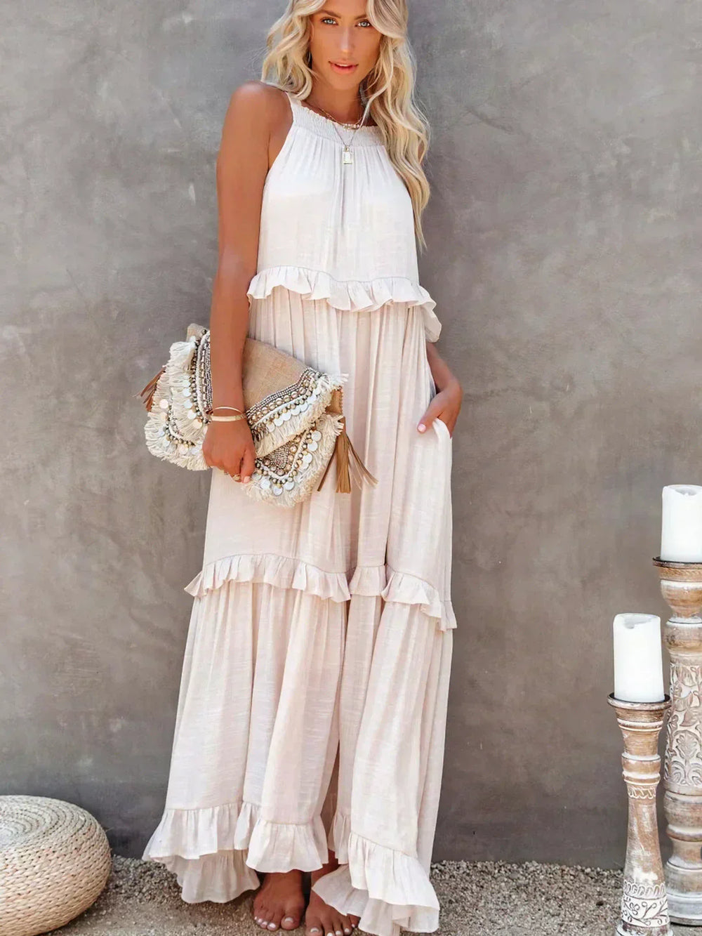 Emilia™ - Halter Ruffle Maxi Dress - Elle Melbourne