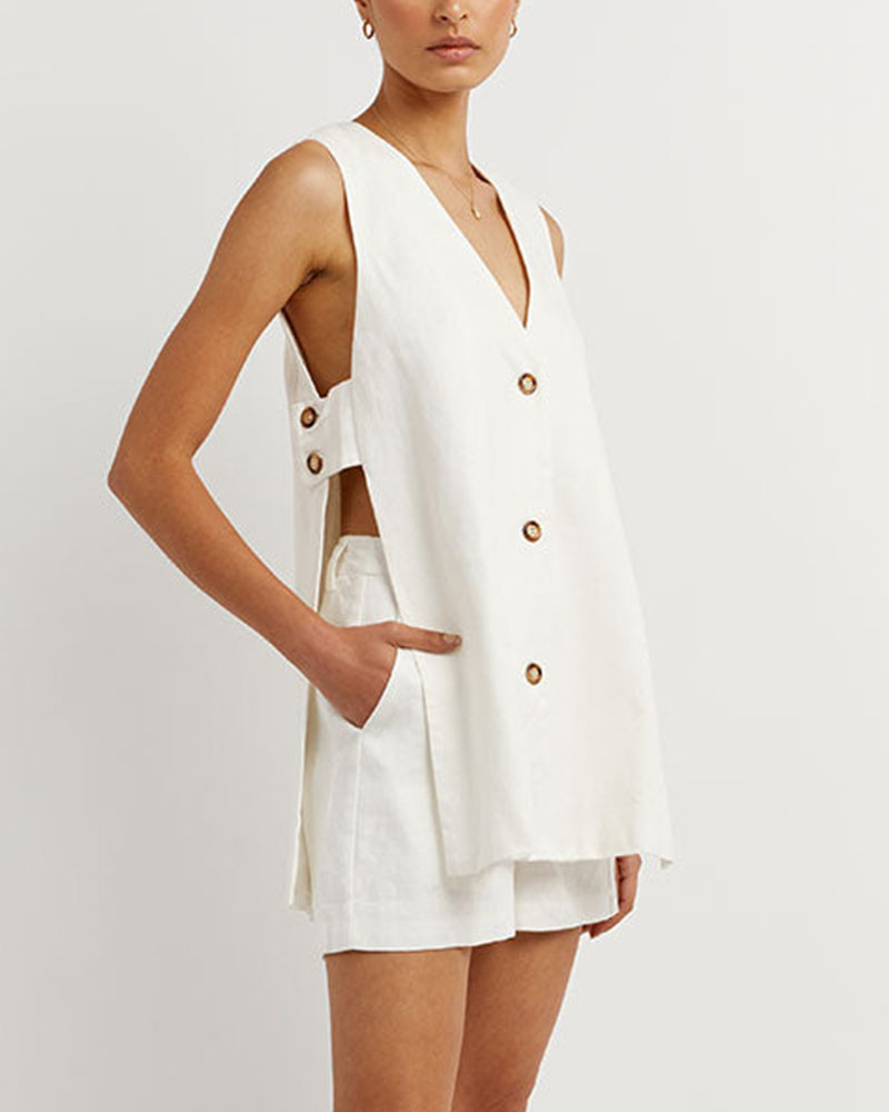 Fiona™ - Sleeveless Buttoned Set - Elle Melbourne