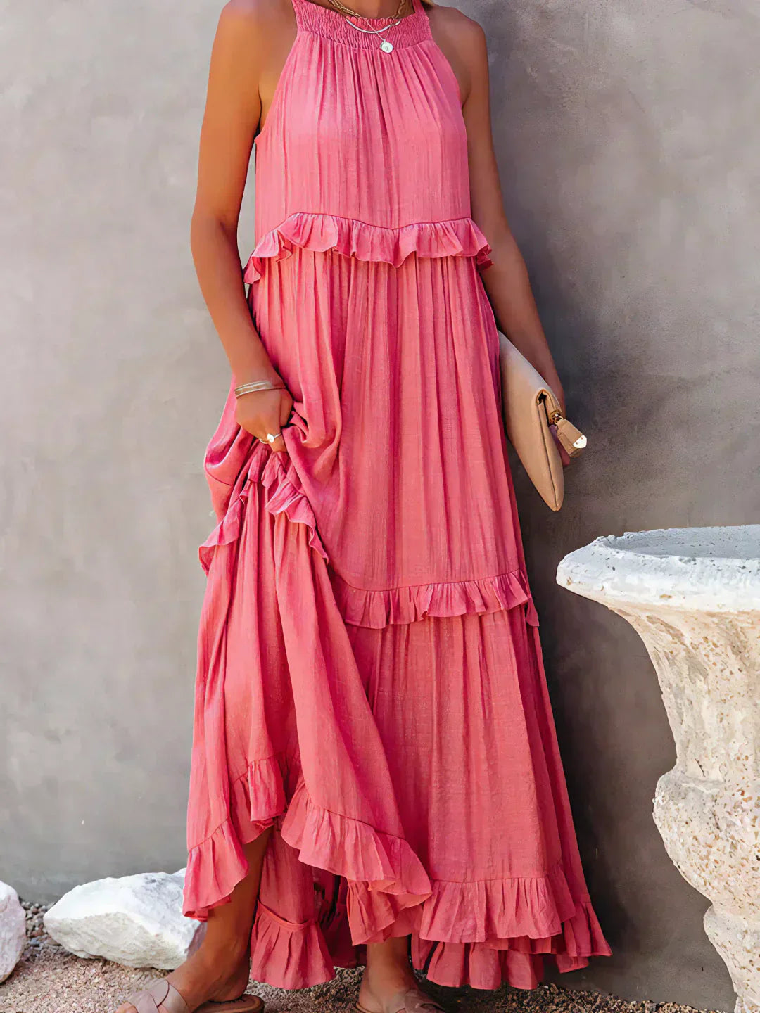 Meara™ | Elegant Halter Ruffle Maxi Dress - Elle Melbourne