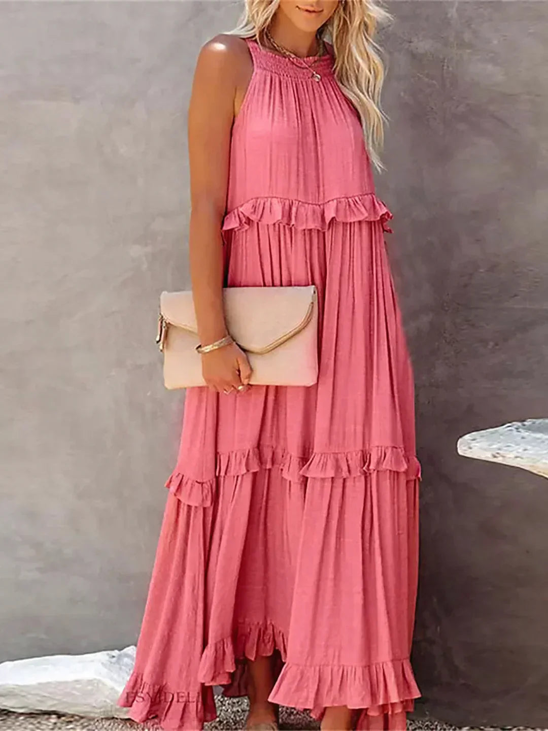 Meara™ | Elegant Halter Ruffle Maxi Dress - Elle Melbourne