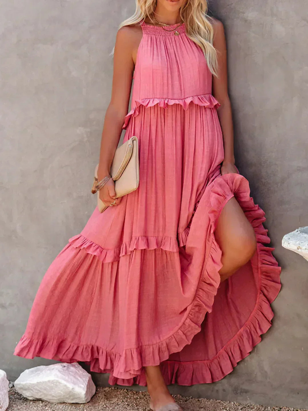 Meara™ | Elegant Halter Ruffle Maxi Dress - Elle Melbourne