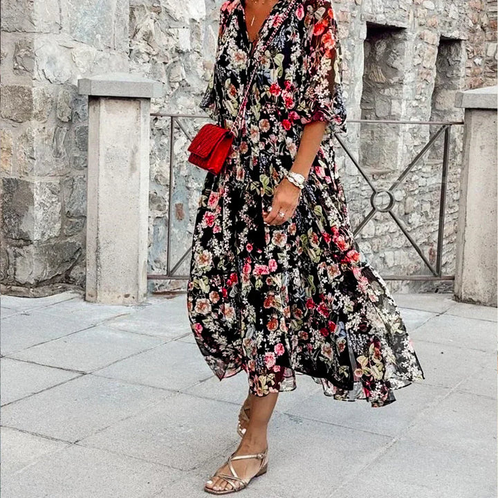 Liana | Stylish Floral V-Neck Maxi Dress - Elle Melbourne