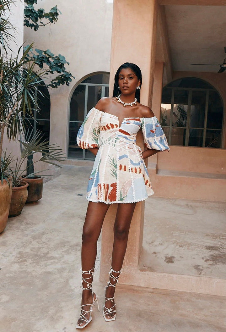 Melanie | Stylish Off-Shoulder Print Dress - Elle Melbourne