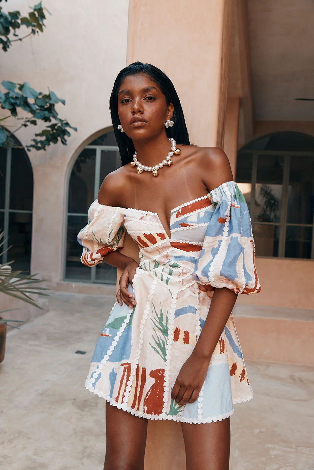Melanie | Stylish Off-Shoulder Print Dress - Elle Melbourne