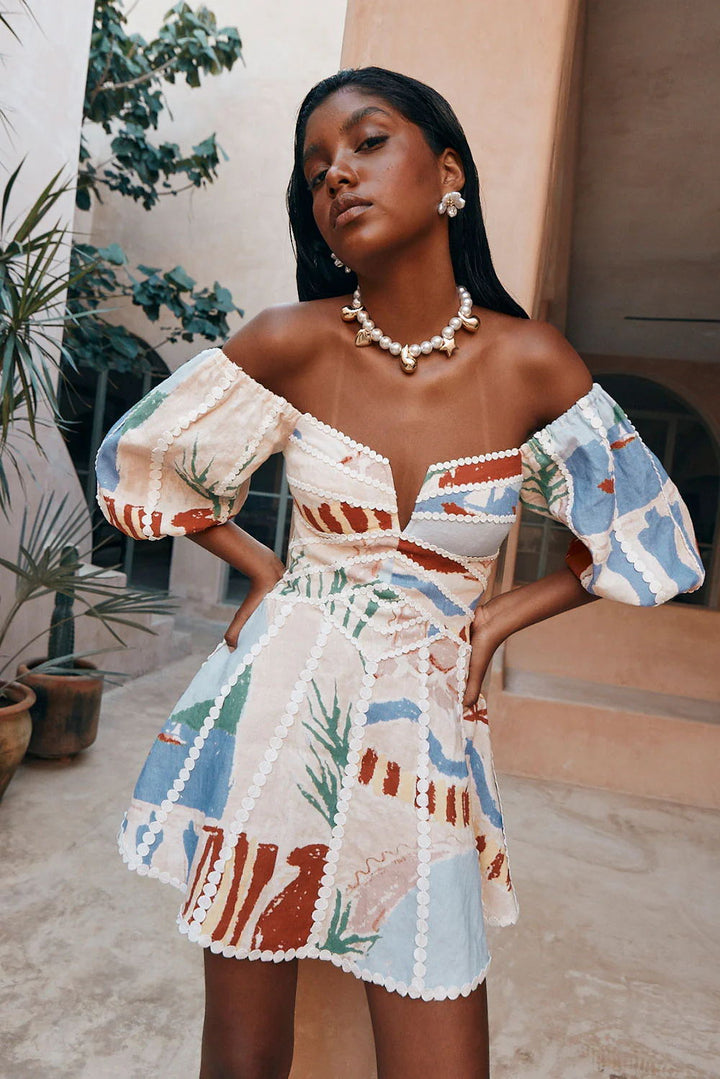 Melanie | Stylish Off-Shoulder Print Dress - Elle Melbourne