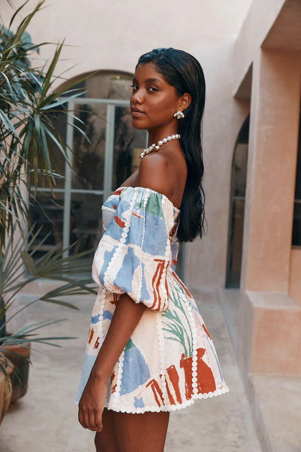 Melanie | Stylish Off-Shoulder Print Dress - Elle Melbourne
