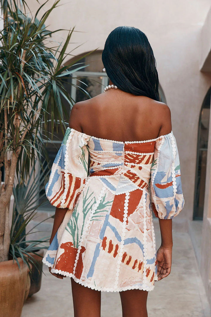 Melanie | Stylish Off-Shoulder Print Dress - Elle Melbourne