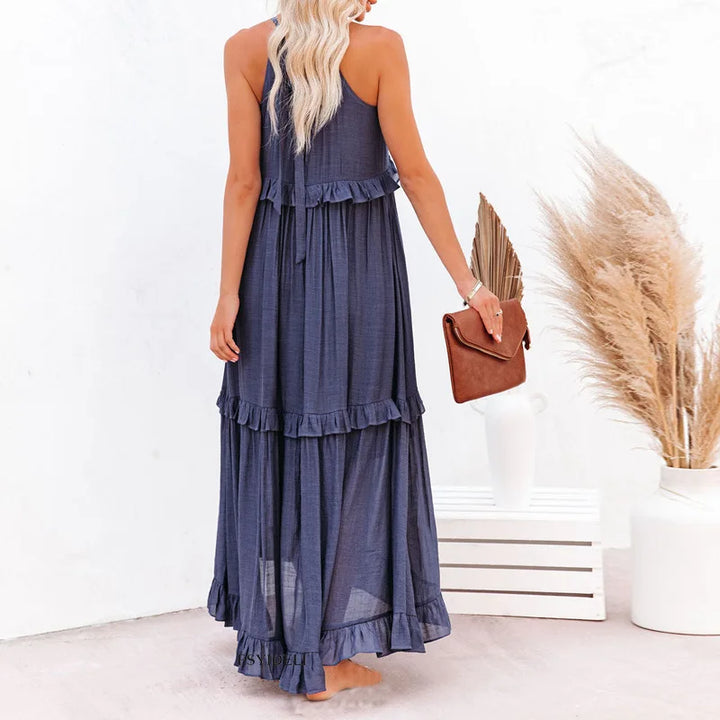 Meara™ | Elegant Halter Ruffle Maxi Dress - Elle Melbourne