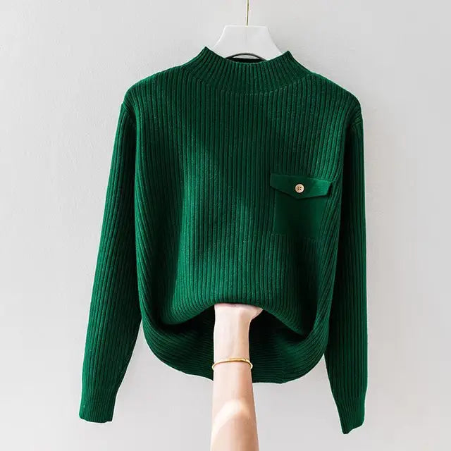 Deborah™ | Chic Pocket Ribbed Sweater - Elle Melbourne