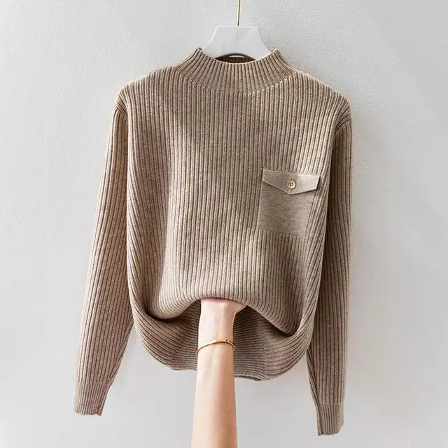 Deborah™ | Chic Pocket Ribbed Sweater - Elle Melbourne