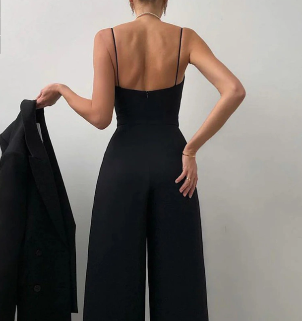 Freya | Elegant Spaghetti Strap Wide-Leg Jumpsuit - Elle Melbourne
