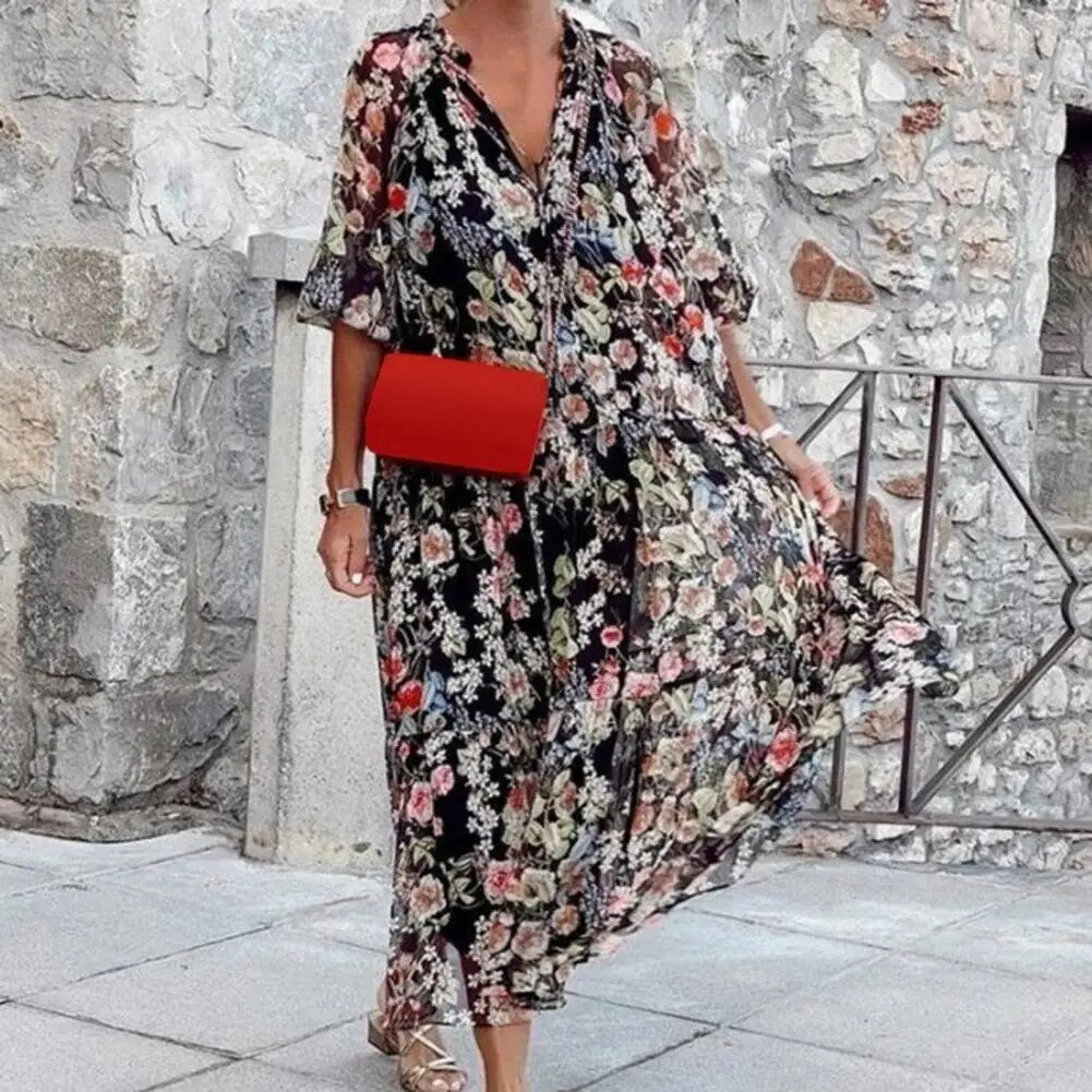 Liana | Stylish Floral V-Neck Maxi Dress - Elle Melbourne