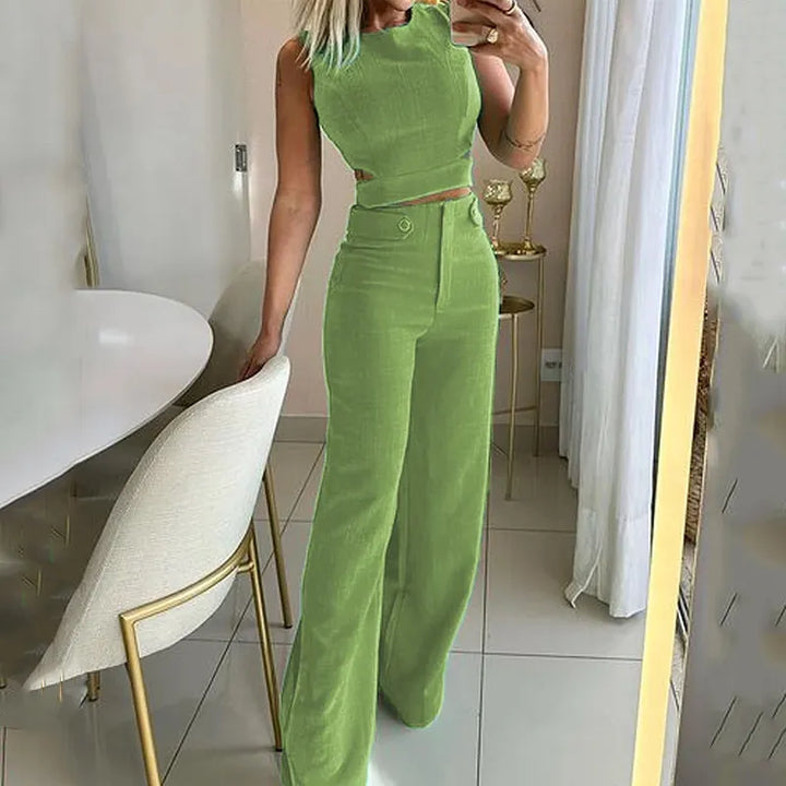 Isla | Stylish Sleeveless Cut-Out Top Wide-Leg Pants Set - Elle Melbourne