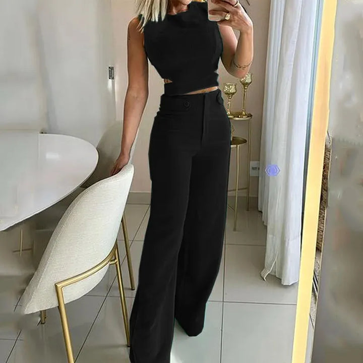 Isla | Stylish Sleeveless Cut-Out Top Wide-Leg Pants Set - Elle Melbourne