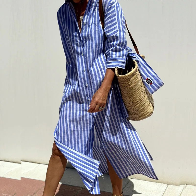 Amalia™ | Striped Shirt Dress - Elle Melbourne