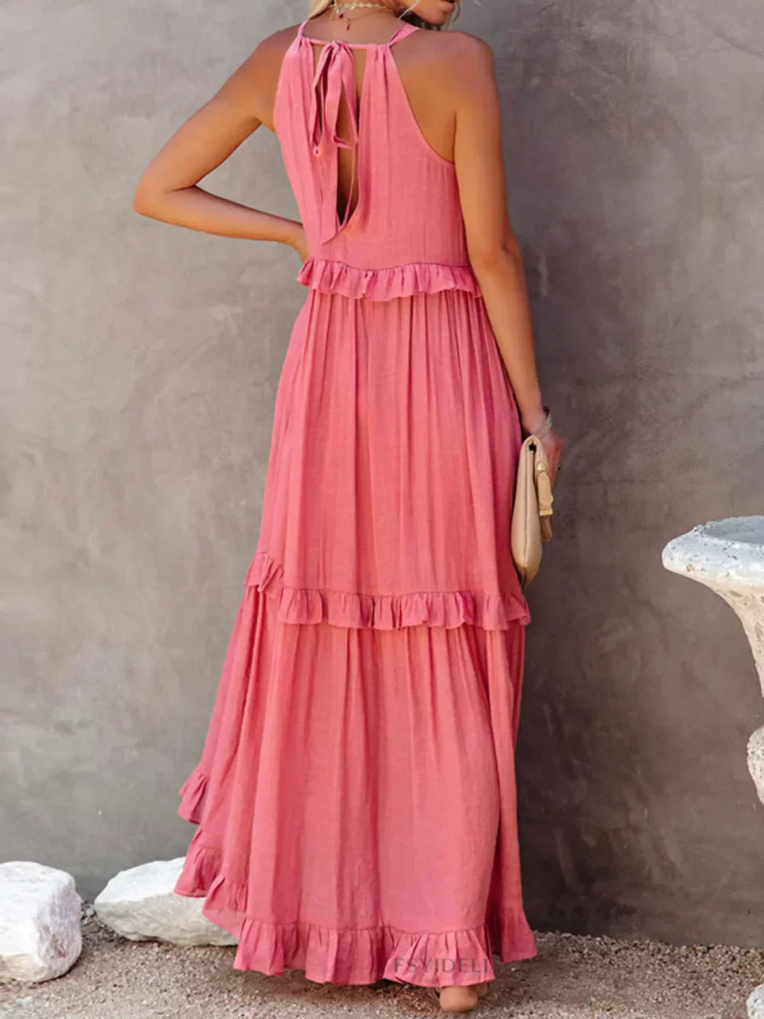 Meara™ | Elegant Halter Ruffle Maxi Dress - Elle Melbourne