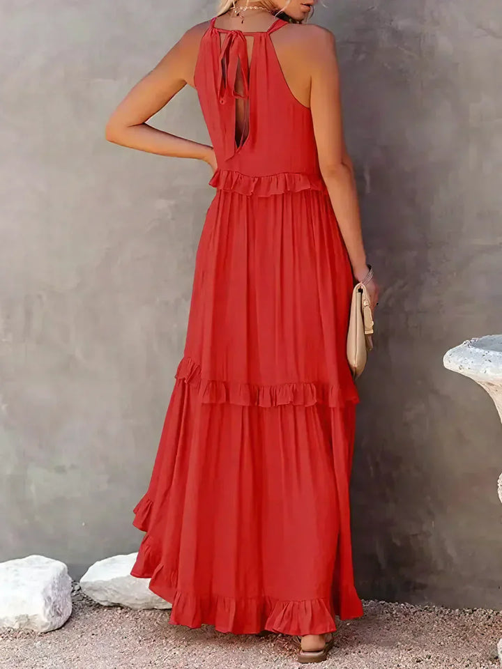 Meara™ | Elegant Halter Ruffle Maxi Dress - Elle Melbourne