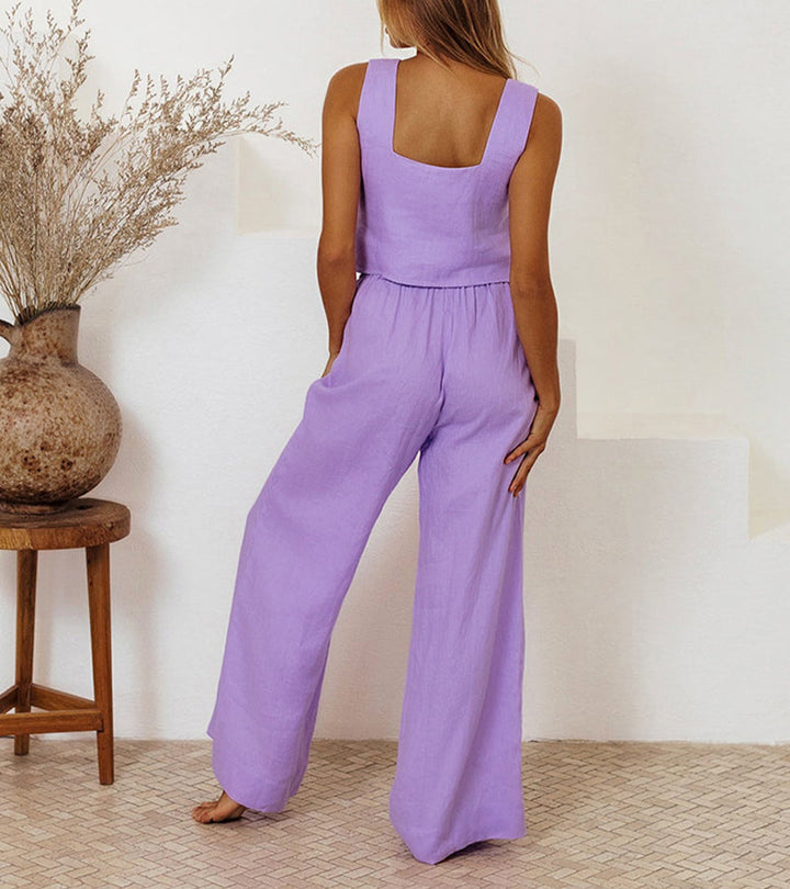 Megan™ - Minimalist Top and Wide-Leg Pants Set - Elle Melbourne