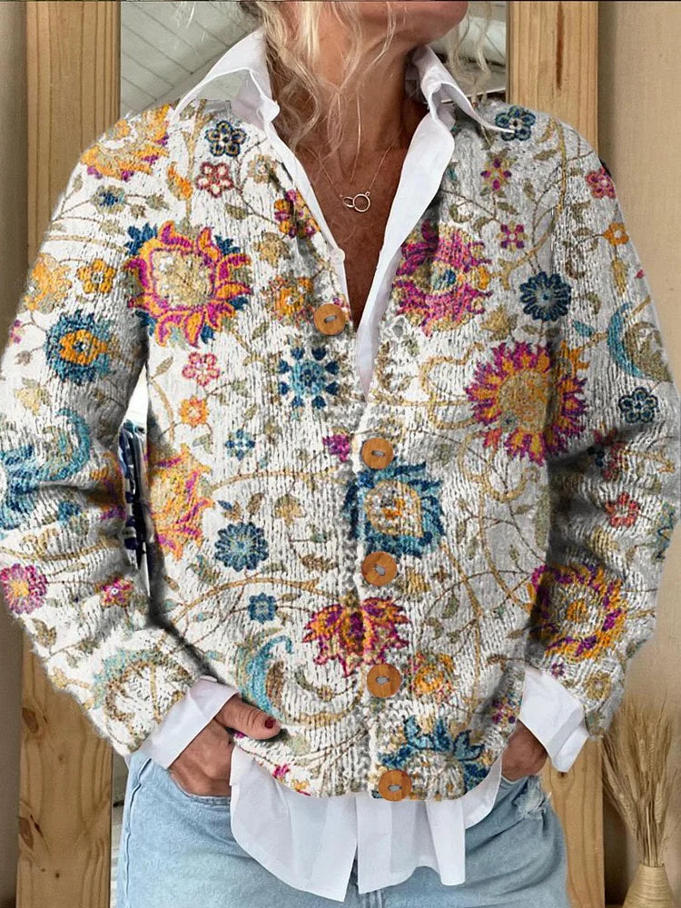 Emma™ | Stylish Floral Button-Up Knit Cardigan - Elle Melbourne