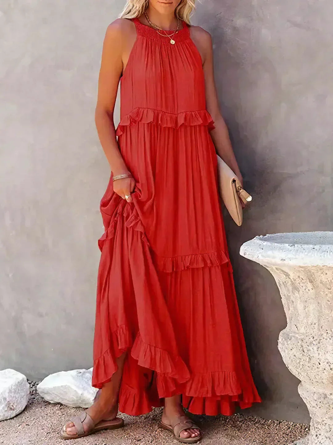 Meara™ | Elegant Halter Ruffle Maxi Dress - Elle Melbourne