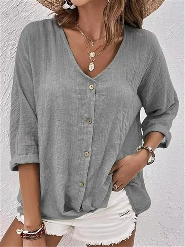 Fayo™ | Effortless V-Neck Button-Up Top - Elle Melbourne