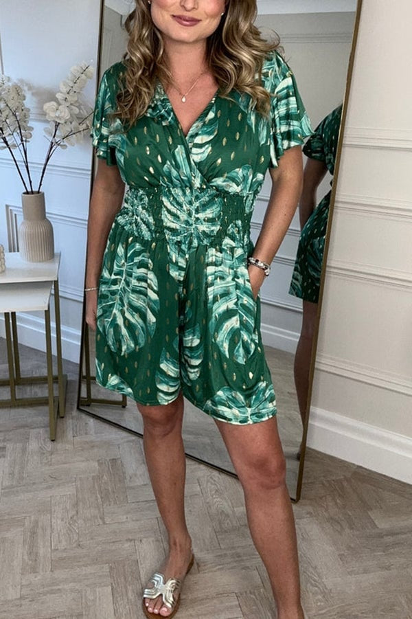 Skyla™ | Elegant Leaf Print Romper - Elle Melbourne