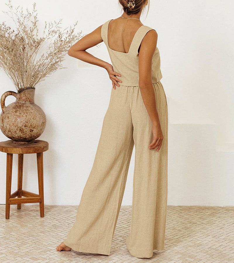 Megan™ - Minimalist Top and Wide-Leg Pants Set - Elle Melbourne