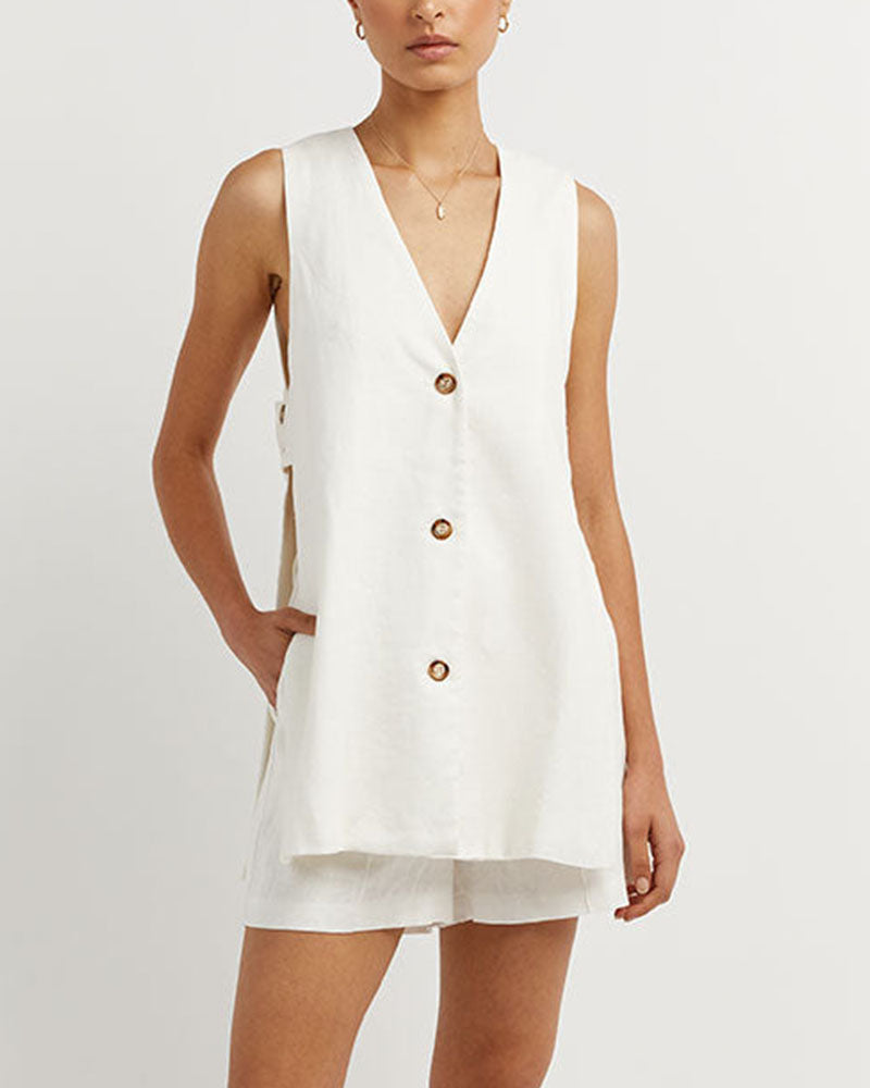 Fiona™ - Sleeveless Buttoned Set - Elle Melbourne