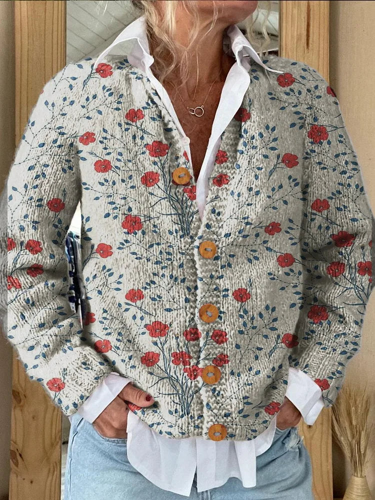 Emma™ | Stylish Floral Button-Up Knit Cardigan - Elle Melbourne