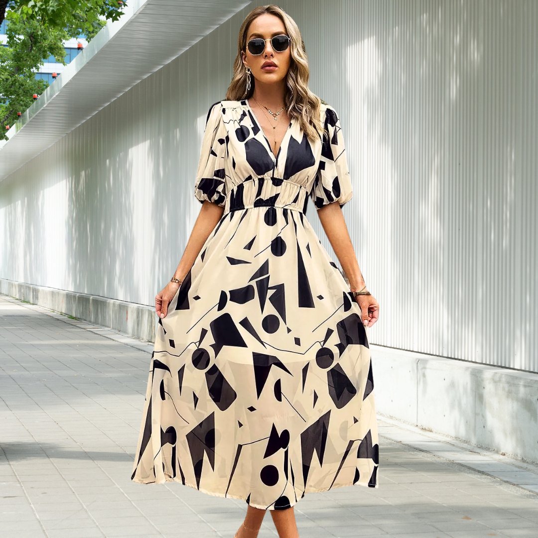 Giselle™ | Classic Midi Dress With Puff Sleeves - Elle Melbourne