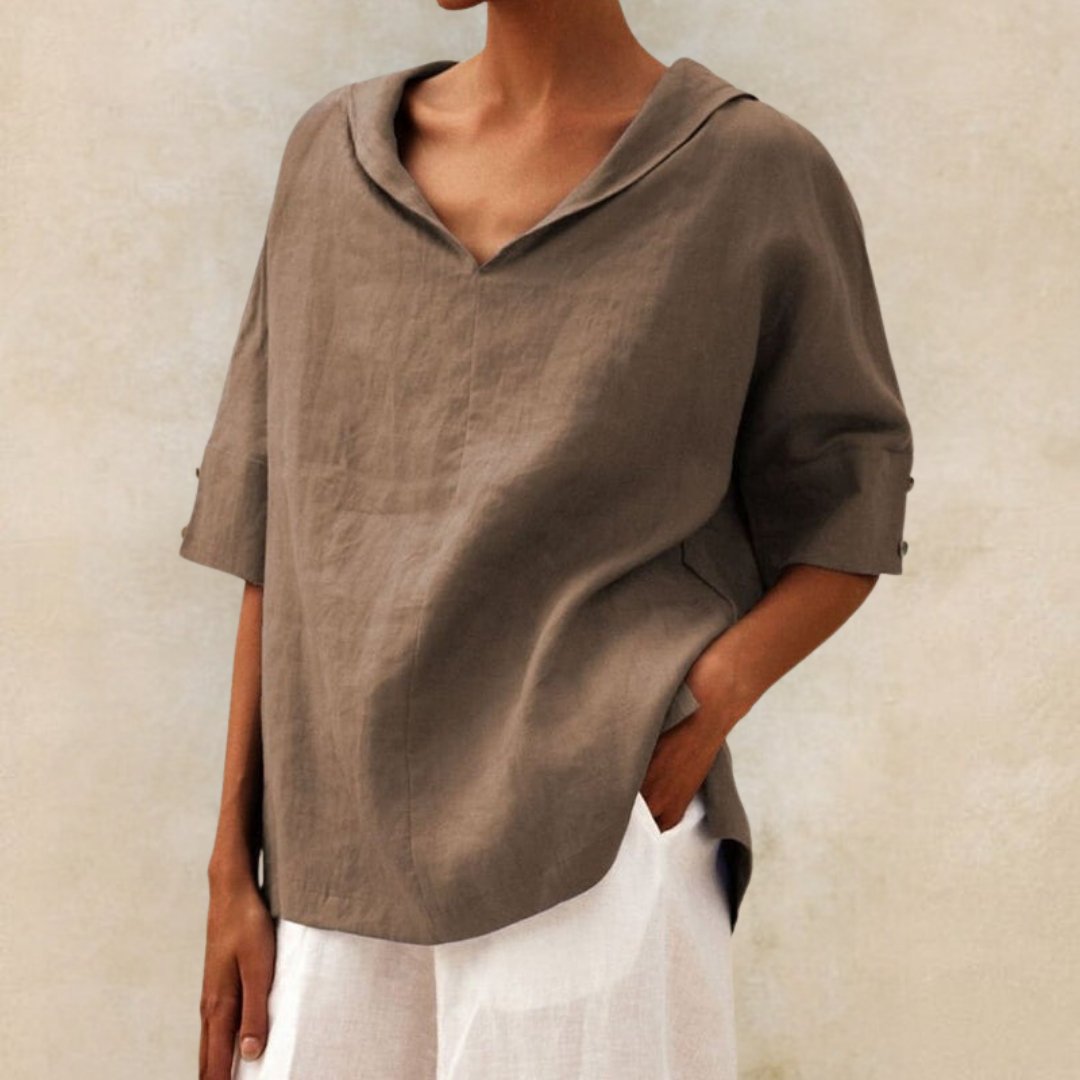 Jane™ | Women's Casual Linen V-Neck Shirt - Elle Melbourne