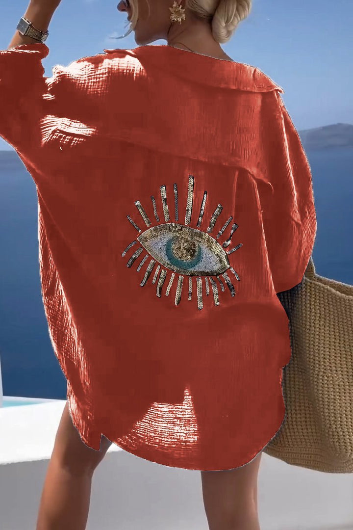 Maya | Stylish Embroidered Eye Detail Shirt - Elle Melbourne