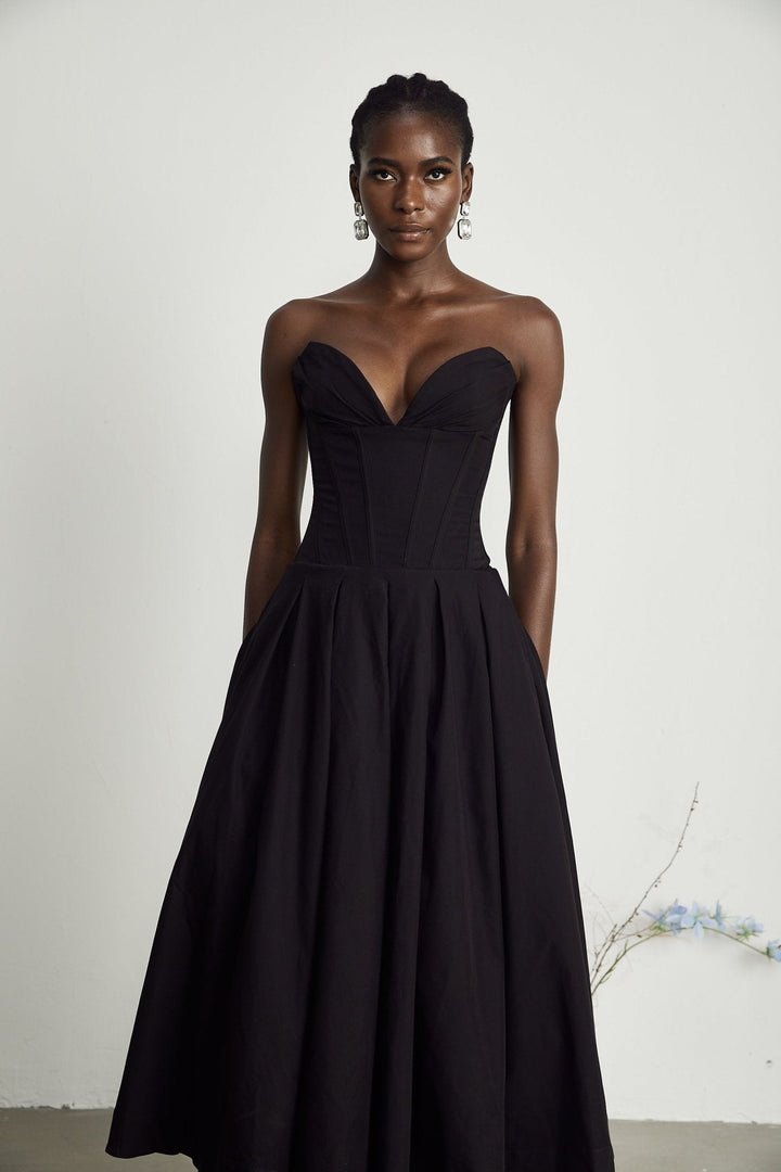 Esme | Elegant Off-Shoulder Corset Midi Dress - Elle Melbourne