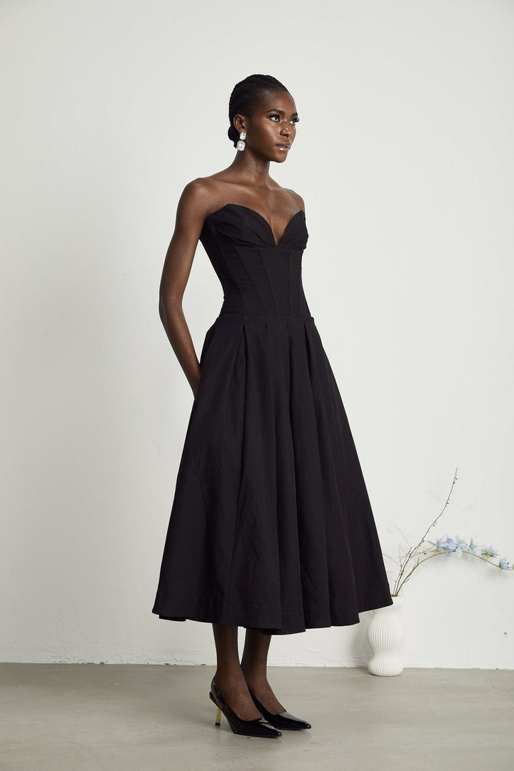 Esme | Elegant Off-Shoulder Corset Midi Dress - Elle Melbourne