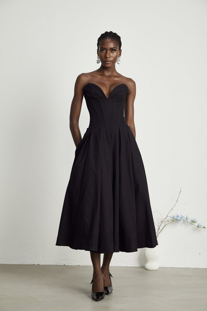 Esme | Elegant Off-Shoulder Corset Midi Dress - Elle Melbourne