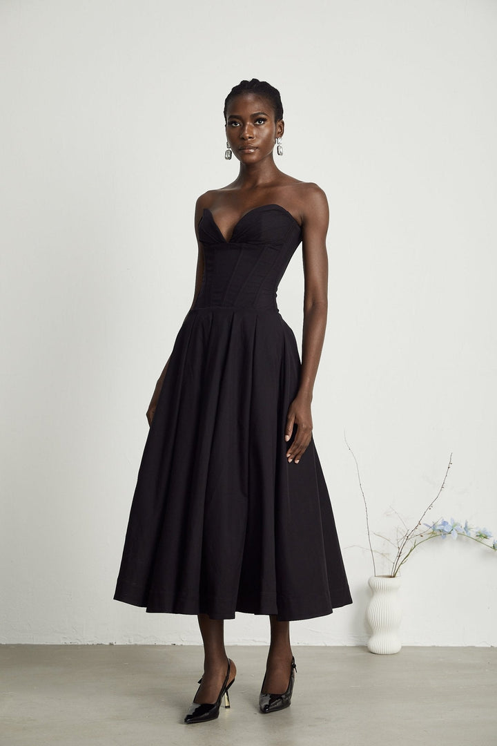Esme | Elegant Off-Shoulder Corset Midi Dress - Elle Melbourne