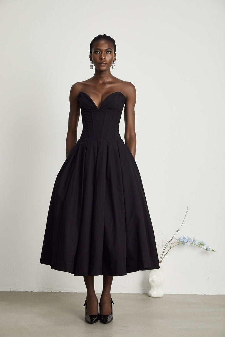 Esme | Elegant Off-Shoulder Corset Midi Dress - Elle Melbourne