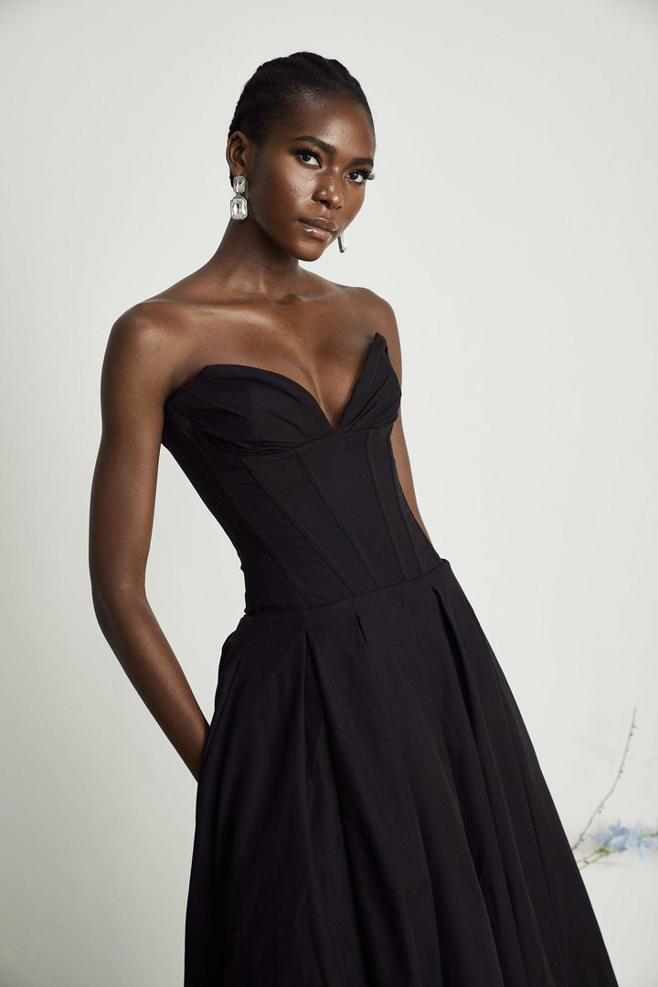Esme | Elegant Off-Shoulder Corset Midi Dress - Elle Melbourne