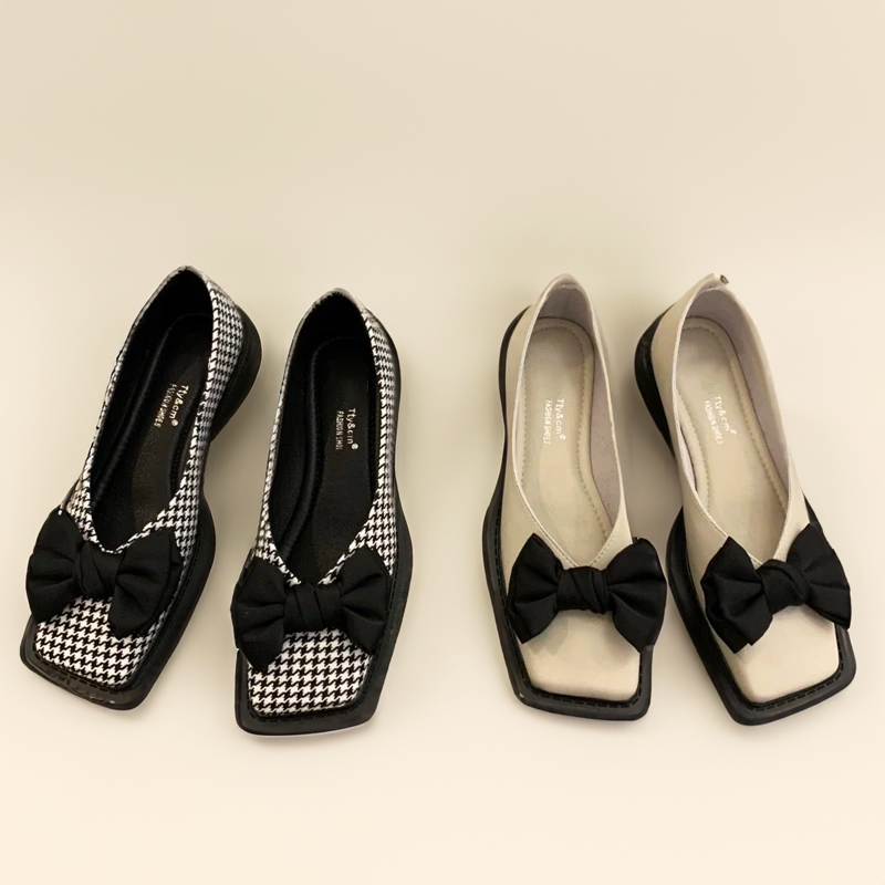 Lucia | Stylish Bow Detail Houndstooth Flats - Elle Melbourne