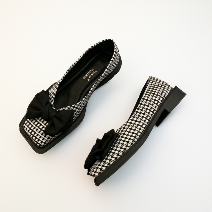 Lucia | Stylish Bow Detail Houndstooth Flats - Elle Melbourne