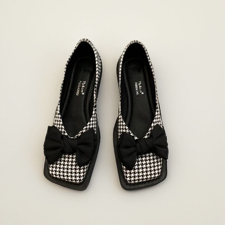 Lucia | Stylish Bow Detail Houndstooth Flats - Elle Melbourne