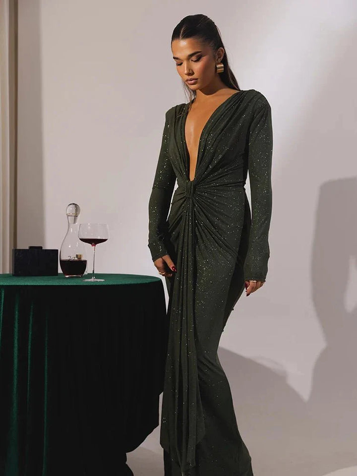 Sophie™ | Glitter V-Neck Maxi Dress - Elle Melbourne