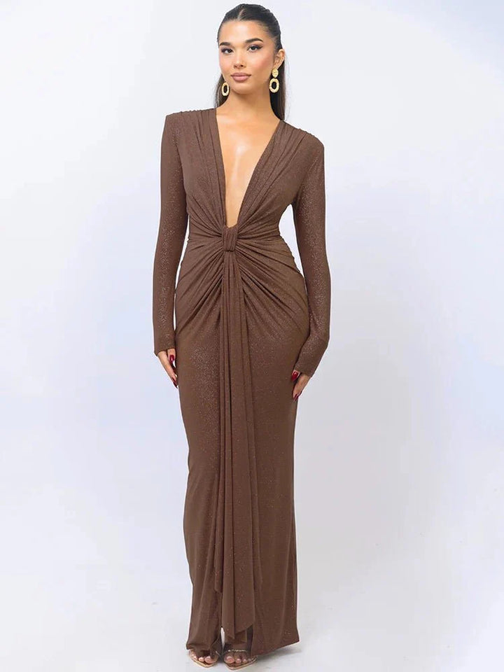 Sophie™ | Glitter V-Neck Maxi Dress - Elle Melbourne