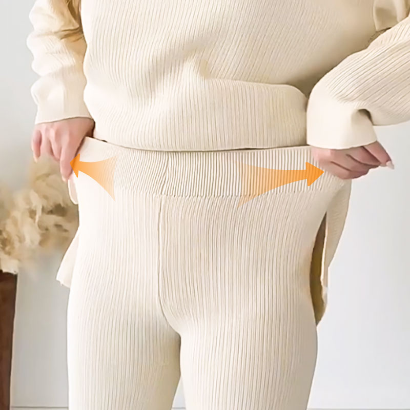 Giselle | Stylish Ribbed V-Neck Sweater Pants Set - Elle Melbourne